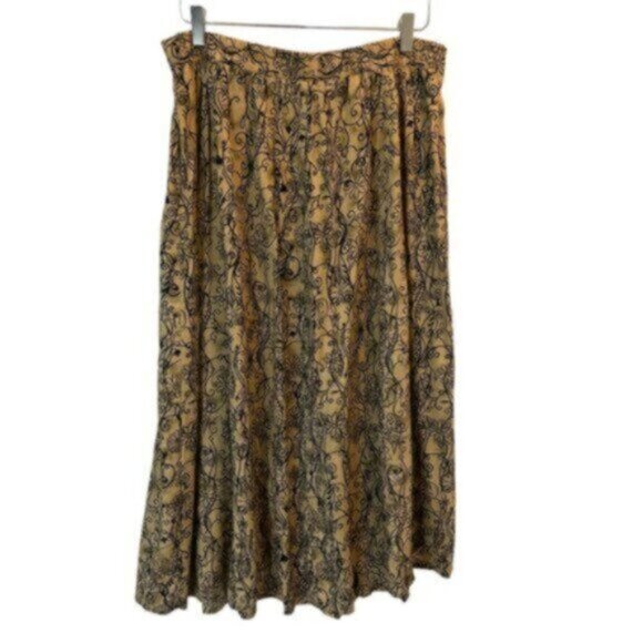 Parsons Place | Tan & Black Floral Print Button Down Maxi Skirt Size XL - Picture 4 of 10